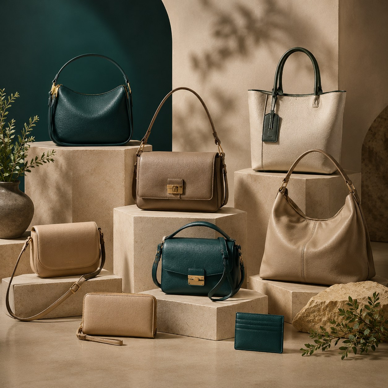 Contemporary Italian faux-leather handbags in tote, shoulder and crossbody styles