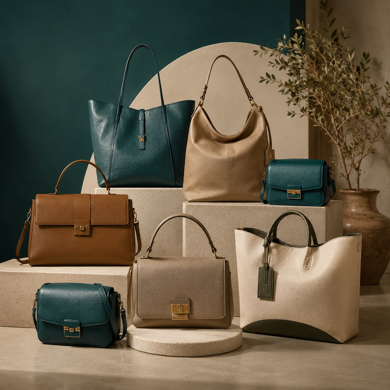 Luxury Italian leather handbags including totes, shoulder bags and crossbody bags